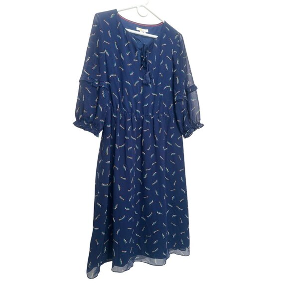 Boden Rainbow Novelty Midi Dress Womens 12 Blue Tassel Tie Shooting Star Modest - Picture 16 of 16